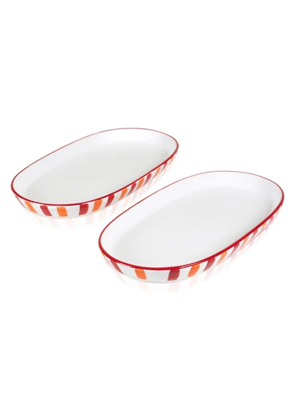 The Mia Joy Oval Servis 2li Set Kırmızı 17x30x4 cm ürün görseli 1