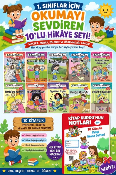 1.Sınıflar İçin Okumayı Sevdiren 10 lu Hikaye Seti 12 (Kitap Okuma Defteri Hediyeli) ürün görseli 1