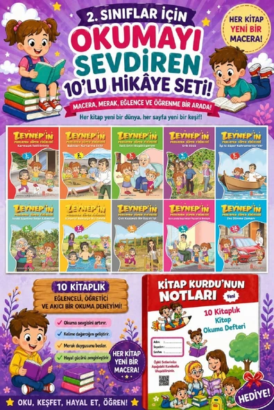 2.Sınıflar İçin Okumayı Sevdiren 10 lu Hikaye Seti 16 (Kitap Okuma Defteri Hediyeli) ürün görseli 1