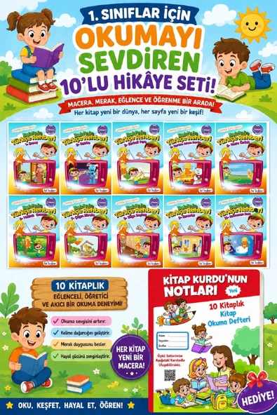 1.Sınıflar İçin Okumayı Sevdiren 10 lu Hikaye Seti 13 (Kitap Okuma Defteri Hediyeli) ürün görseli 1