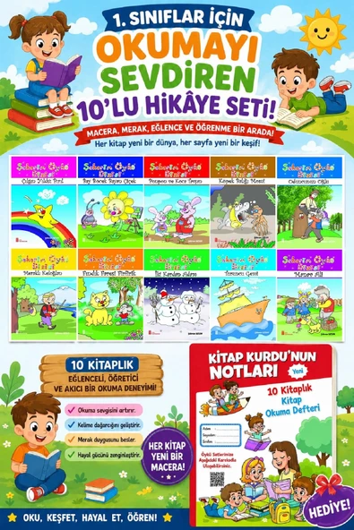 1.Sınıflar İçin Okumayı Sevdiren 10 lu Hikaye Seti 13 (Kitap Okuma Defteri Hediyeli) ürün görseli 1