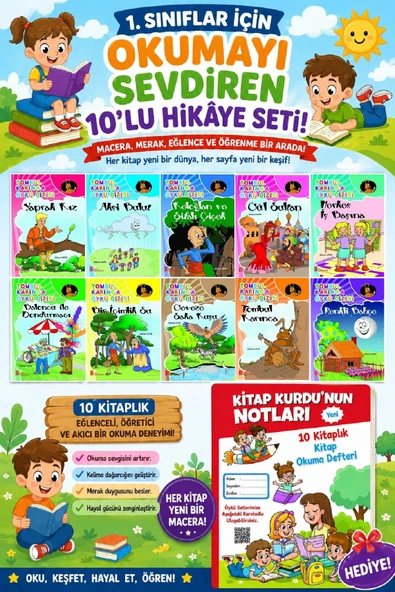 1.Sınıflar İçin Okumayı Sevdiren 10 lu Hikaye Seti 14 (Kitap Okuma Defteri Hediyeli) ürün görseli 1