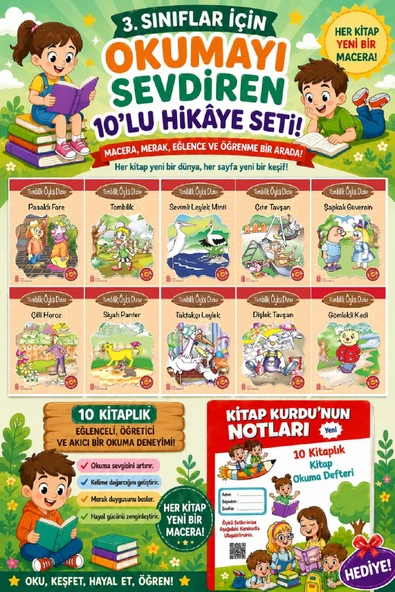 3.Sınıflar İçin Okumayı Sevdiren 10 lu Hikaye Seti 14 (Kitap Okuma Defteri Hediyeli) ürün görseli 1