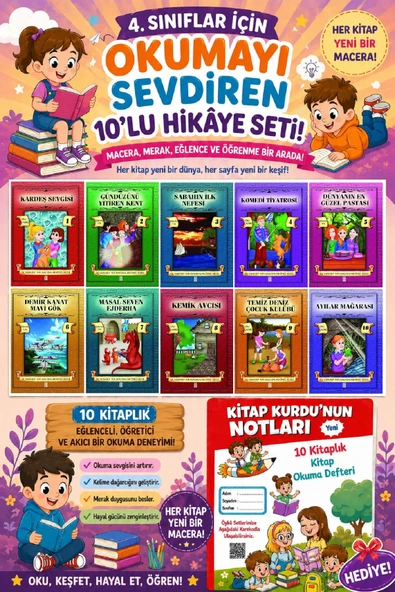 4.Sınıflar İçin Okumayı Sevdiren 10 lu Hikaye Seti 6 (Kitap Okuma Defteri Hediyeli) ürün görseli 1