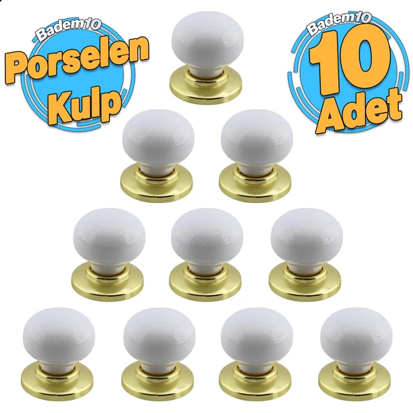 Tere Porselen Gold & Altın Beyaz Düğme Mobilya Mutfak Çekmece Dolap Dolabı Kulpu Kulbu Kulpları ürün görseli 1