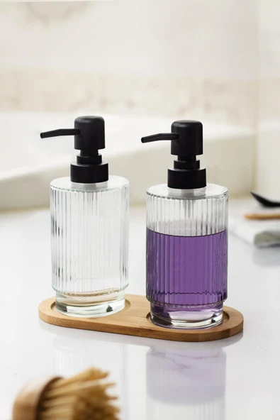 2 Li Bambu Altlıklı Sıvı Sabunluk Seti - Resim 5
