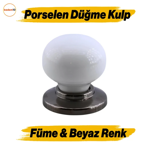 Tere Porselen Füme Beyaz Düğme Mobilya Mutfak Çekmece Dolap Dolabı Kulpu Kulbu Kulpları ürün görseli 1