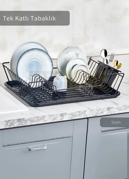 Tek Katlı Bulaşıklık Tezgah Üstü Tabaklık BPA FREE Bulaşık Sepeti Siyah ürün görseli 1