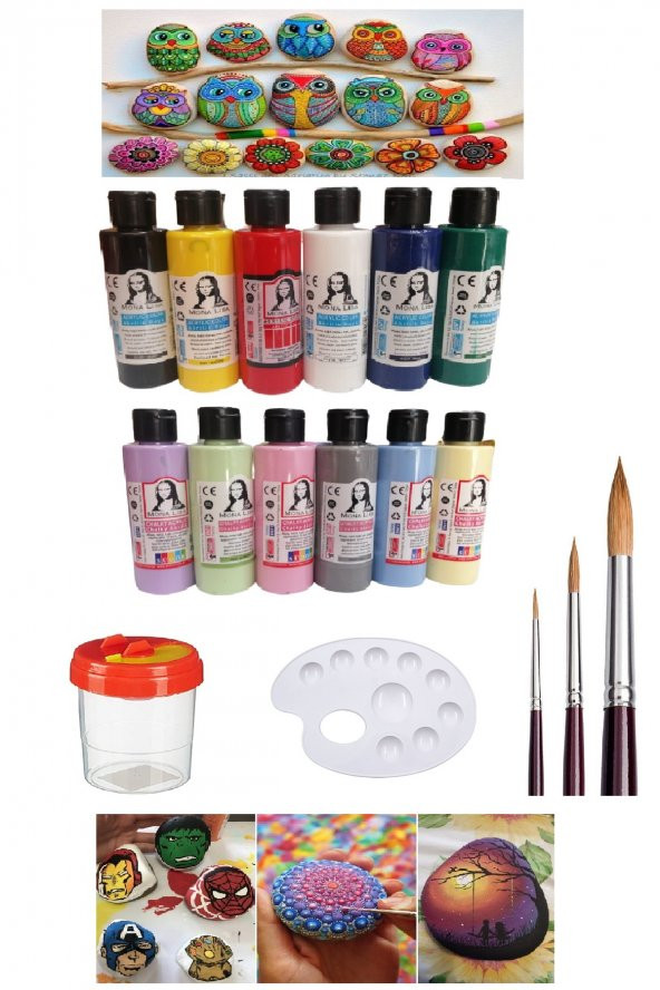 Taş Boyama Seti 6 Ana Renk 6 Pastel Renk  Set 1 Paket ürün görseli 1