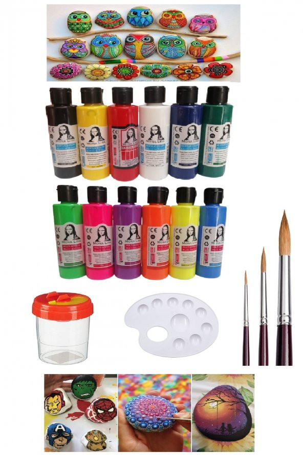 Taş Boyama Seti 6 Ana Renk 6 Neon Renk  Set 1 Paket ürün görseli 1