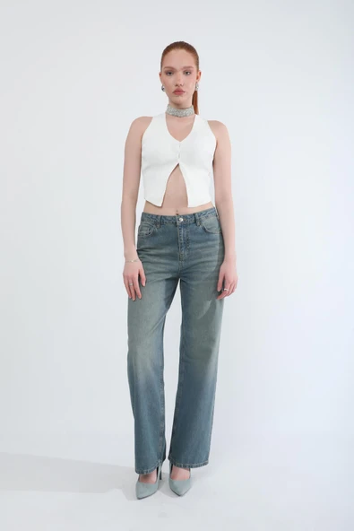 Kadın Yüksek Bel Straight Fit Tint Jean Pantolon ürün görseli 1