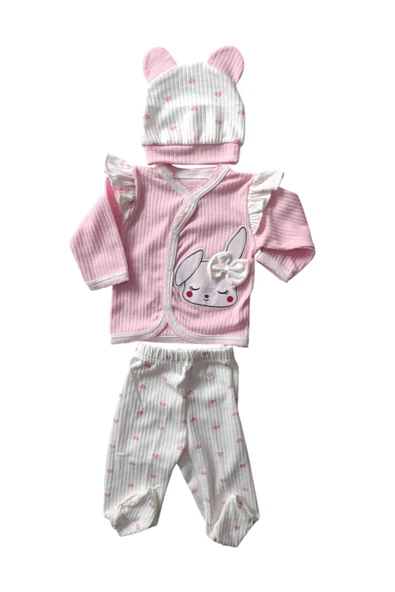 Kız Bebek Zıbın, Hastane Çıkışı Çocuk Penye Tavşanlı 3 Lü Set ürün görseli 1
