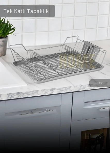 Tek Katlı Bulaşıklık Tezgah Üstü Tabaklık BPA FREE Bulaşık Sepeti Gri ürün görseli 1
