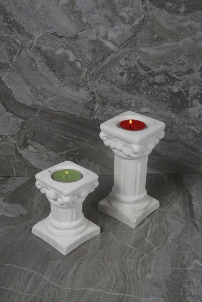 Betonmall Dekoratif Antik Roma Sütun Şeklinde Beton Tealight Mumluk Set 2 Parça ürün görseli 1