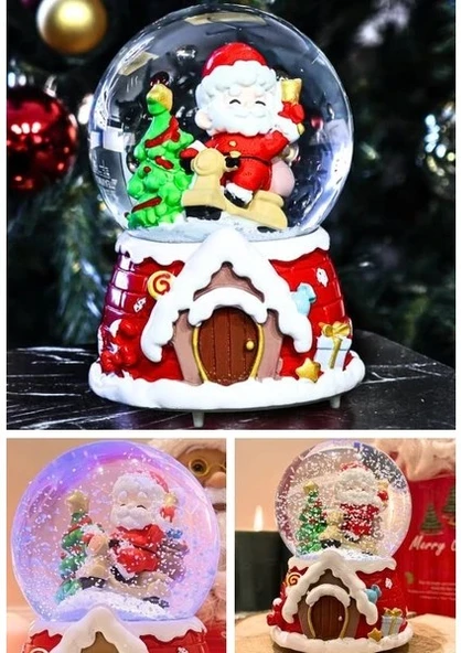 Kar Püskürtmeli Işıklı Müzikli Kar Küresi Yılbaşı Noel Baba Hediyeler Temalı 15 CM Kar Püskürtmeli ürün görseli 1