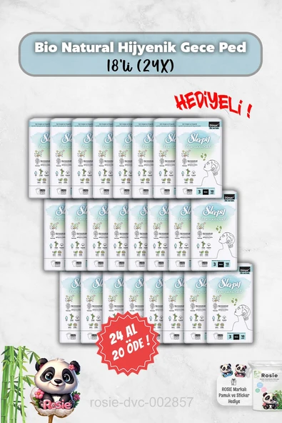 24 Al 20 Öde Sleepy 18'li Bio Natural Hijyenik Ped Gece ve Rosie Hediye ürün görseli 1