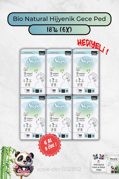 Bio Natural 6 Al 5 Öde Hijyenik Ped Gece 18'li ve Rosie Hediye ürün görseli 1