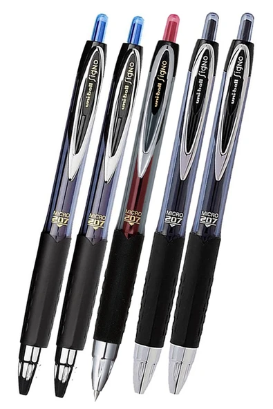 Mavi Siyah Kırmızı Pilot Kalem 5 Adet Uniball Signo Micro 207 0.5 mm Roller Uç Kalem Umn-207 İnci Uçlu Likit Mürekkepli ürün görseli 1