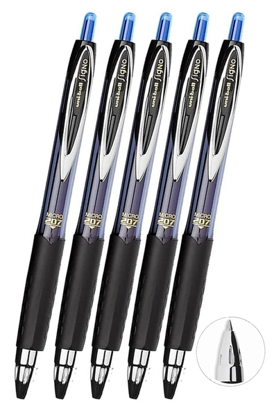 Mavi Pilot Kalem 5 Adet Uniball Signo Micro 207 0.5 mm Roller Uç Kalem Umn-207 İnci Uçlu Likit Mürekkepli Jel Kalem ürün görseli 1