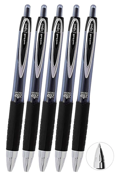 Siyah Pilot Kalem 5 Adet Uniball Signo Micro 207 0.5 mm Roller Uç Kalem Umn-207 İnci Uçlu Likit Mürekkepli Jel Kalem ürün görseli 1