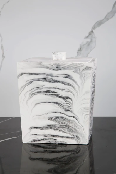 Betonmall 2 parça Mermer Desenli Beton Kare Çöp Kovası Banyo Mutfak Tuvalet Wc 18 Cm 4 Litre ürün görseli 1