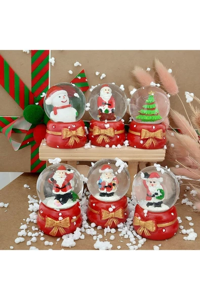 6'lı Set Kar Küre Işıklı Özel Tasarım Dekoratif Yılbaşı Yeni Yıl Işıklı Noel Baba ve Noel Ağacı 6 CM ürün görseli 1