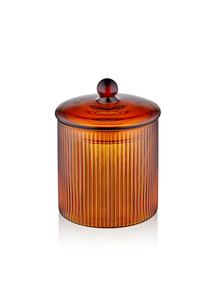 The Mia Striped Borosilikat Cam Şekerlik Amber 9x9x11 cm ürün görseli 1