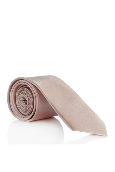 Pudra Pembe Slim Fit (ince) Düz Renk Mendilli Saten Kravat - SS-39 ürün görseli 1