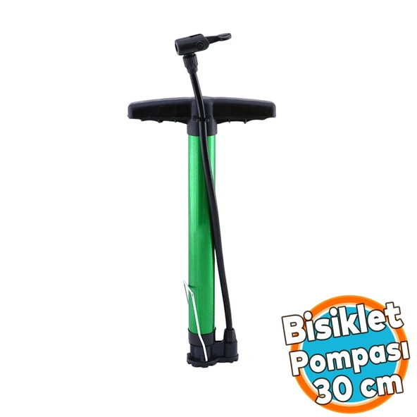 Bisiklet Pompası 30 cm El Tipi Ayak Tutamaklı Hava Top Şişirme Standart Plastik Başlıklı Uçlu Borulu ürün görseli 1