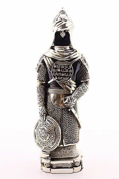 Zırhlı Cevşen Ayetli Asker Gümüş Biblo 3 Boyut Polyester Üzerine Metal Kaplama Biblo Büyük Boy 32 Cm ürün görseli 1