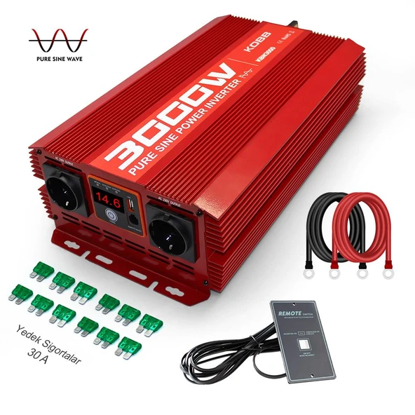 KOBB KBN3000 12V/220V 3000Watt Tam Sinüs Dönüştürücü İnvertör ürün görseli 1