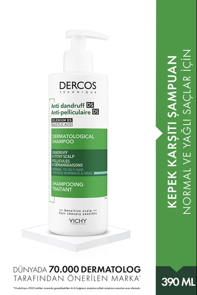 Vichy Dercos Kepek Karşıtı Şampuan -Normal-Yağlı saçlar- 390ml ürün görseli 1