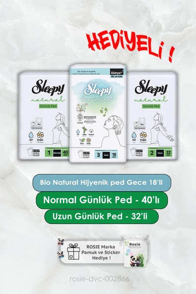 Ultra Hassas Günlük 32'li Uzun ve Normal 40'lı, Bio Natural Hijyenik Gece 18'li, Rosie Hediyeli ürün görseli 1