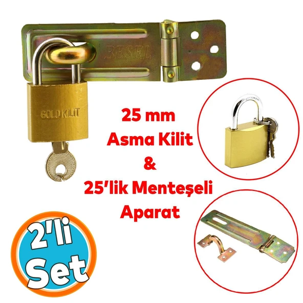 Sandık Kutu Askısı Menteşeli Kilit 25 Lik Aparatı Tosba Kilit 25 mm Asma Kilit 2'li Set ürün görseli 1