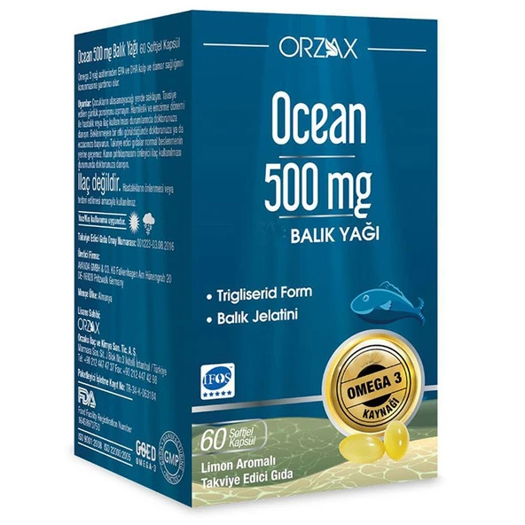 Orzax Ocean Balık Yağı 500mg 60 Kapsül ürün görseli 1