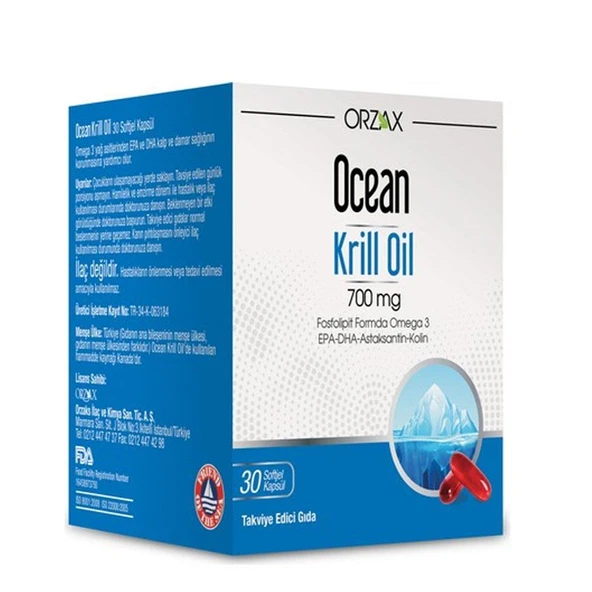 Orzax Ocean Krill Oil Omega-3 Krill Yağı İçeren Takviye Edici Gıda 30 Kapsül ürün görseli 1
