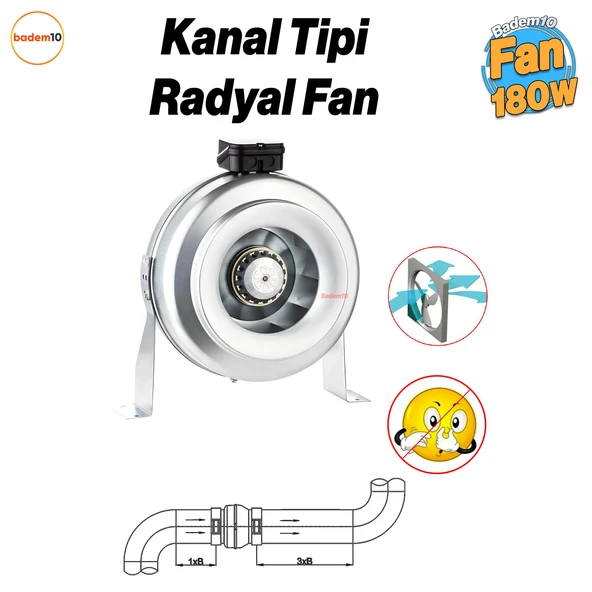 Kanal Tipi Radyal Fanlar Aspiratör Havalandırma Fanı 180 W Kirli Hava Tahliye Metal Vantilatör 180W ürün görseli 1