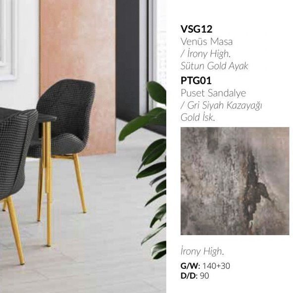 Venus Masa Irony Puset Sandalye Gri - Resim 4