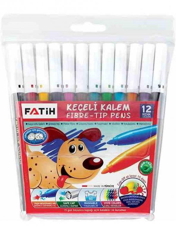 Keçeli Kalem 12 Renk Plastik Kutu Fatih 12 Renk Keçeli Kalem Tam Boy Plastik Kutu ürün görseli 1