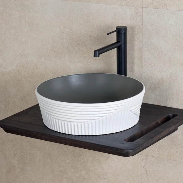 LENA TEZGAHÜSTÜ LAVABO (MAT GRİ-BEYAZ) E-W1502MKG ürün görseli 1