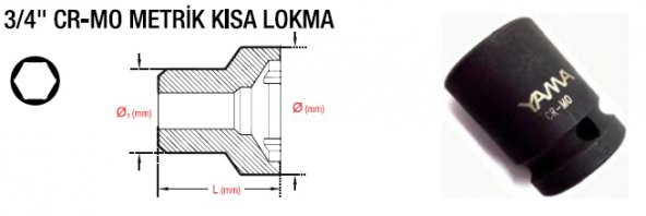 YAMA 3/4 HAVALI SİYAH LOKMA 27 mm YAHLM3427 ürün görseli 1