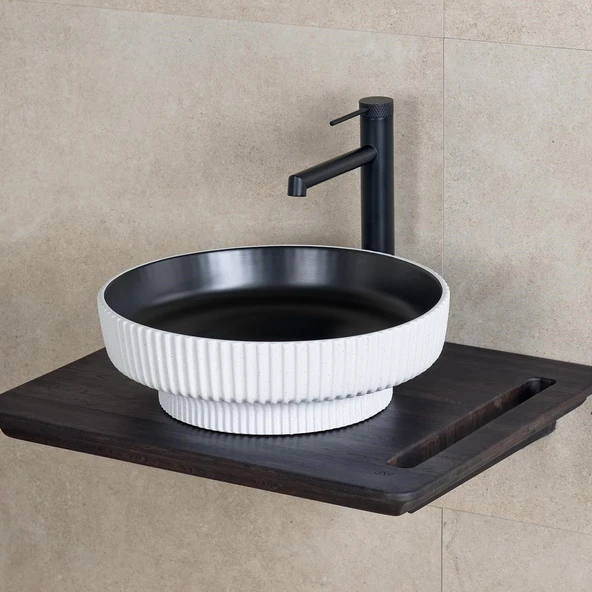 LENA TEZGAHÜSTÜ LAVABO (MAT SİYAH-BEYAZ) E-W1501MSB ürün görseli 1