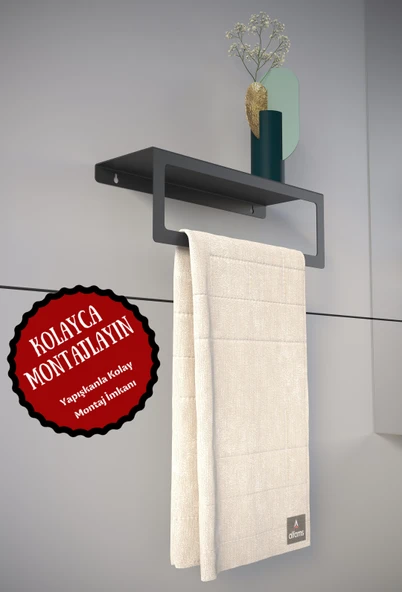 Modern Modern Raflı Havlu Tutacağı Metal Mutfak Banyo Havlu Askısı Siyah ürün görseli 1