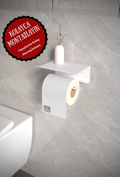 Metal Modern Banyo Tuvalet Wc Kağıtlık Peçetelik, Tuvalet Kağıdı Askısı, Raflı Telefonluk Beyaz ürün görseli 1