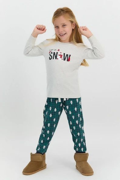 Roly Poly 2604 Let İt Snow Açık Bejmelanj Kız Çocuk Pijama Takımı ürün görseli 1