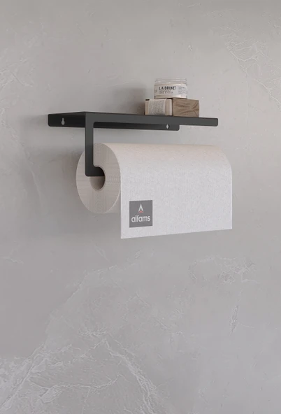 Modern Raflı Paslanmaz Çelik Metal Rulo Kağıt Havluluk Peçetelik Banyo Mutfak Düzenleyici Siyah ürün görseli 1