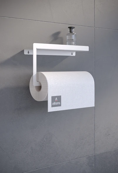 Modern Korumalı Raflı Paslanmaz Çelik Metal Rulo Kağıt Havluluk Peçetelik Banyo Mutfak Düzenleyici Beyaz ürün görseli 1