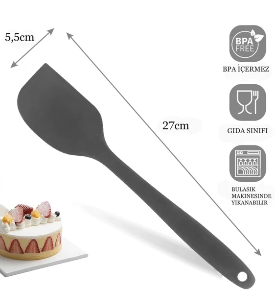 Pink Rose Yanmaz Yapışmaz Silikon Yassı Spatula ,hamur Sıyırıcı 3lü Set Antrasit ürün görseli 1