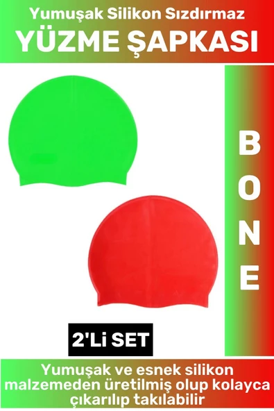Özel Üretim Su Geçirmez Elastik Yumuşak Yüzücü Havuz Deniz Yüzme Şapkası Silikon Bone 2'Li SET ürün görseli 1