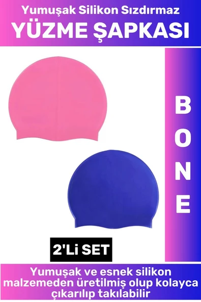 Özel Üretim Su Geçirmez Elastik Yumuşak Yüzücü Havuz Deniz Yüzme Şapkası Silikon Bone 2'Li SET ürün görseli 1